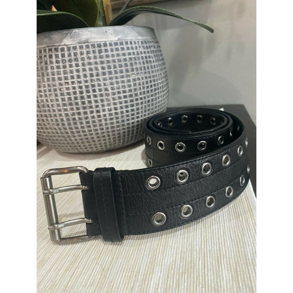 PRADA Black Leather Silver Grommet Belt - Picture 7 of 8